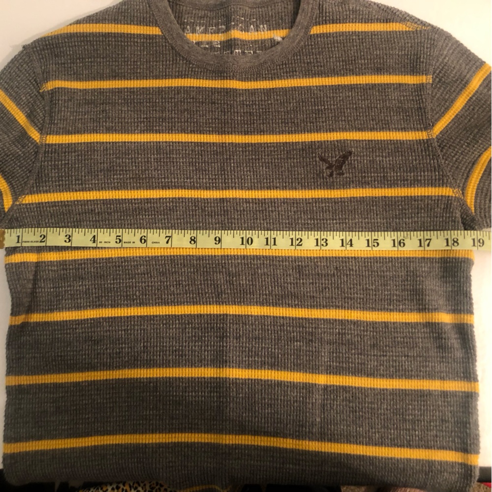 American Eagle Waffle Knit Sweater Men’s M Gray with Yellow Strips Cotton - Picture 7 of 7